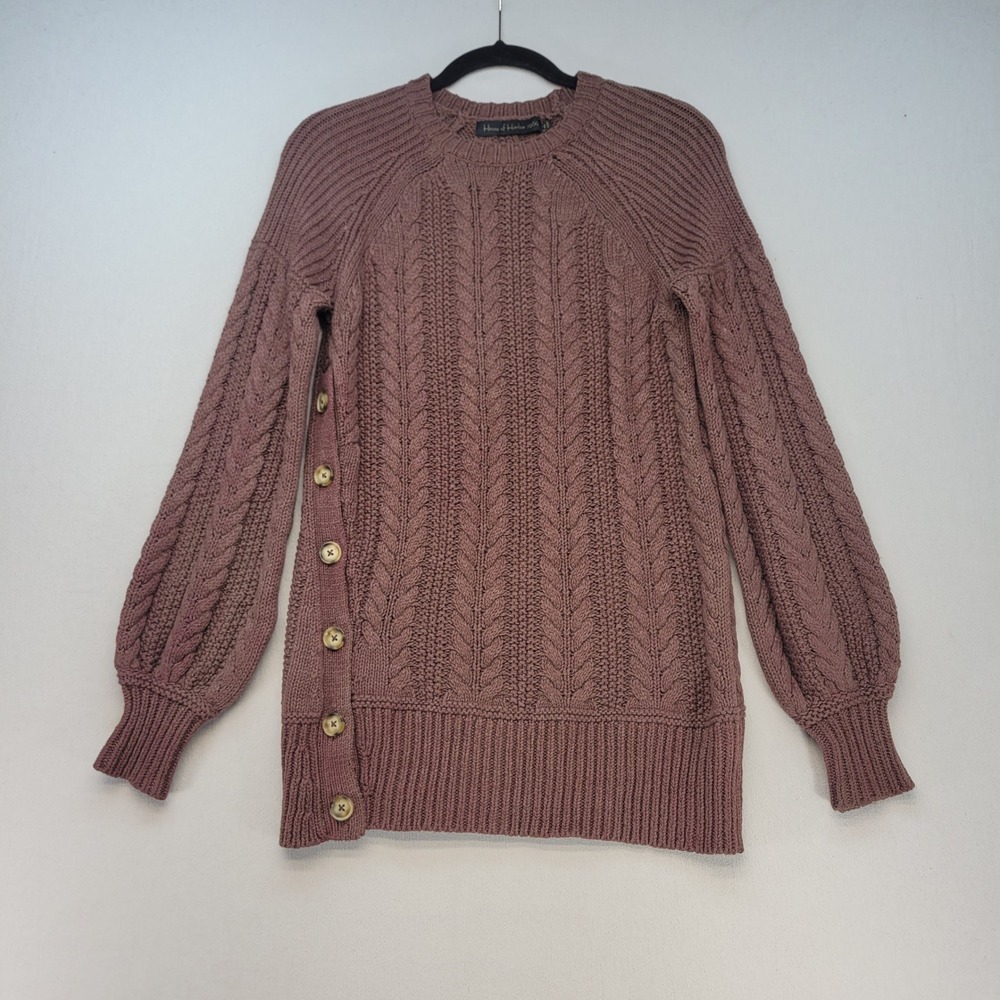 House‎ of Harlow 1960 Sweater Womens Small Brown Cable Knit Side Button Top